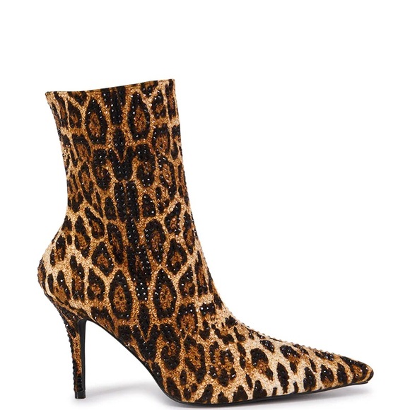 AZALEA WANG Animal Print Cheetah Rhinestone Stiletto Booties - Picture 1 of 4